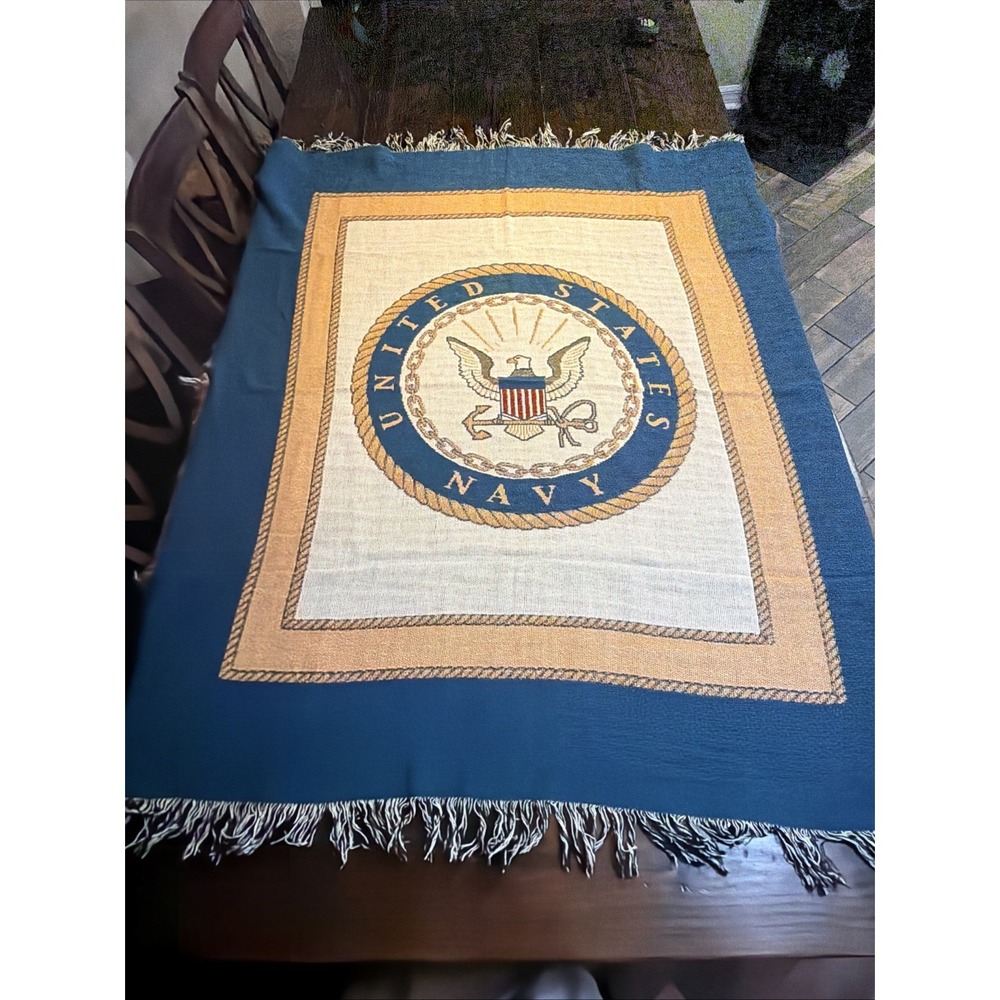 US Navy Woven Throw Blanket Fringe Military‎ Eagle Seal Tapestry Throw 50x60